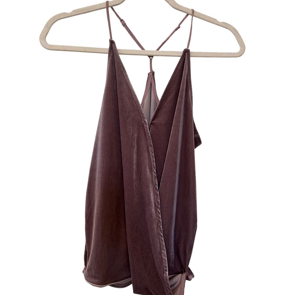 NSR Velvet Tank Top Women's Small Purple Spaghetti Strap Halter High Low Rise